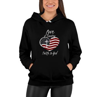 Patriotic Christian Faith In God Heart Cross American Flag V2 Women Hoodie - Thegiftio UK