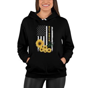 Sunflower American Flag October Girl Women Hoodie | Mazezy
