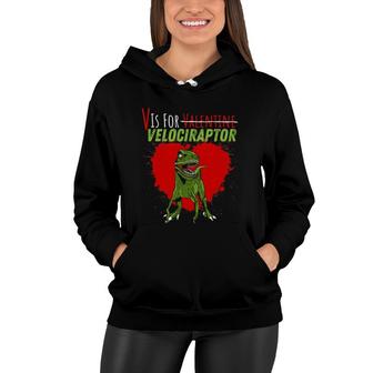 V Is For Valentine Velociraptor Funny Boys, Kids Dinosaur Women Hoodie | Mazezy