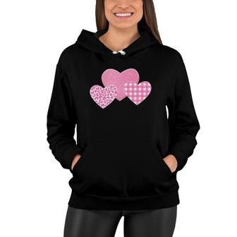 Valentine's Day Pink Leopard Buffalo Plaid Hearts Kids Girls Women Hoodie | Mazezy CA