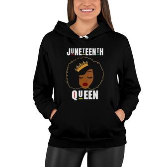 Womens Juneteenth Queen Black Girl Afro Queen V-Neck Women Hoodie | Mazezy