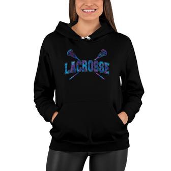 Womens Lacrosse Girls Boy Purple Blue Tie-Dye Crossed Sticks V-Neck Women Hoodie | Mazezy