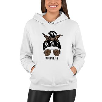 Cheetah Mimi Life Mom Life Messy Bun Hair Mothers Day Women Hoodie - Thegiftio