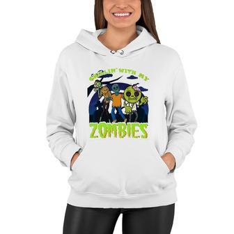 Chillin With My Zombies Design Funny Halloween Kids Zombies Women Hoodie | Mazezy