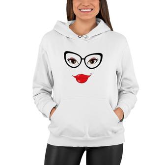 Eyes Lips And Glasses Girl's Face Women Hoodie | Mazezy
