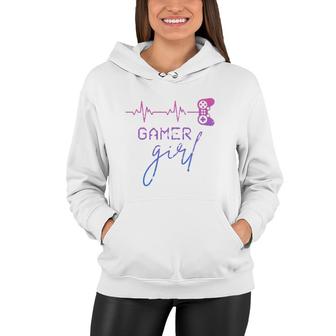 Gamer Girl Cute Heartbeat Gamer For Girl Video Game Lovers Premium Women Hoodie | Mazezy