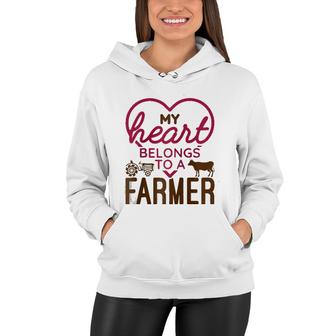 My Heart Belongs To A Farmer Farm Wife Girlfriend Romantic Raglan Baseball Tee Women Hoodie | Mazezy