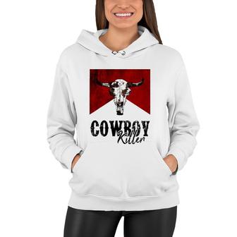 Retro Cow Skull Cowboy Killer Western Country Cowgirl Gift Women Hoodie | Mazezy