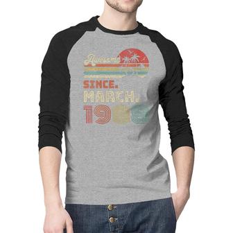 Womens 34 Year Old Awesome Since March 1988 34Th Birthday Raglan Baseball Shirt - Seseable