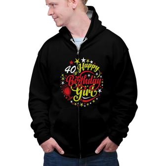 40 Happy Birthday Girl Bling 40Th Birthday Party Zip Up Hoodie - Seseable