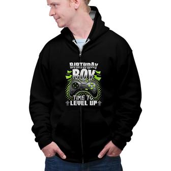Birthday Boy Time To Level Up Video Game Birthday Gift Boys Zip Up Hoodie - Seseable