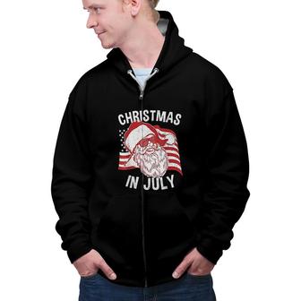 Christmas In July Retro Hipster Santa 4th of July Zip Up Hoodie - Seseable