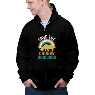 Colorful Design Rainbow Save The Chubby Unicorns Rhino Animal Rights Zip Up Hoodie