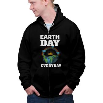 Earth Day Everyday Rainbow Teacher Retro Kids Cute Earth Day Zip Up Hoodie - Seseable