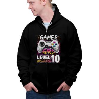 Gamer Girl Level 10 Unlocked Video Game Birthday Gift Girls Cute Zip Up Hoodie - Seseable