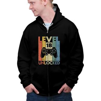 Level 18 Unlocked Boys 18th Birthday 18 Year Old Gamer Boys Zip Up Hoodie - Seseable