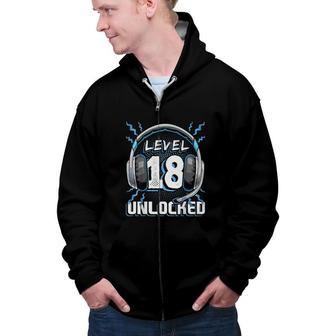 Level 18 Unlocked Video Game 18th Birthday PC Gaming Gift Zip Up Hoodie - Seseable