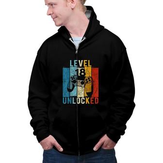 Level 18 Unlocked Video Gamer 18 Year Old 18th Birthday Gift Great Zip Up Hoodie - Seseable