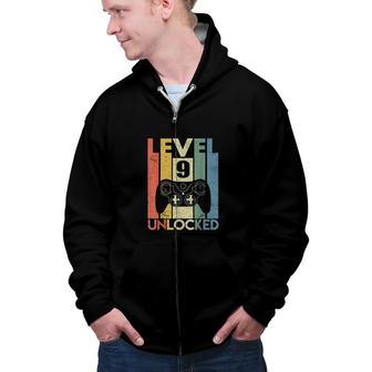 Level 9 Unlocked Funny Video Gamer 9th Birthday Zip Up Hoodie - Seseable