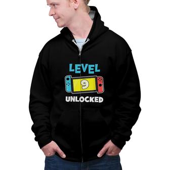 Level 9 Unlocked Gamer 9th Birthday Gift Video Game Lovers Zip Up Hoodie - Seseable