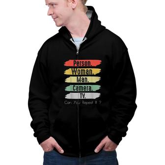 Person Woman Man Camera TV Vintage Funny Political Color Zip Up Hoodie - Seseable