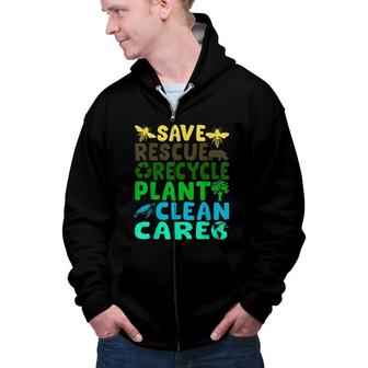 Save Bees Rescue Animals Recycle Plastic Earth Day Planet Zip Up Hoodie - Seseable
