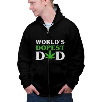 Worlds Dopest Dad Funny Marijuana Weed Leaf Fathers Day Zip Up Hoodie - Seseable
