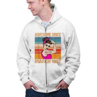 40 Years Old Awesome Since March 1982 40Th Birthday Gifts Zip Up Hoodie - Seseable