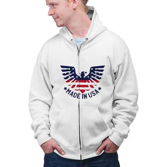 4th Patriotic Made In USA American Pride Eagle Zip Up Hoodie - Seseable