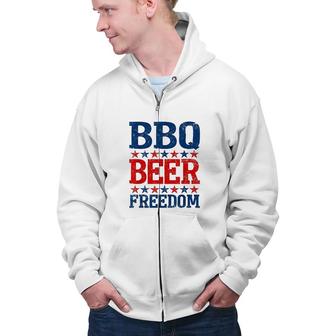 BBQ Beer Freedom America USA Party 4th Of July Gift Zip Up Hoodie - Seseable