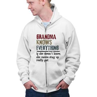 Grandma Knows Everything Grandma Grandkids Saying Humor Zip Up Hoodie - Seseable