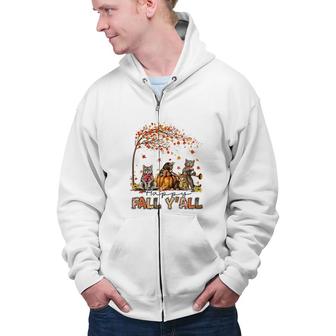 Happy Fall Yall Funny Cats Autumn Lover Pumpkins Halloween Zip Up Hoodie - Seseable