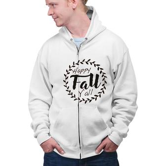 Happy Fall Yall Womens Mens Cute Funny Pumpkin Halloween Graphic Circle Zip Up Hoodie - Seseable