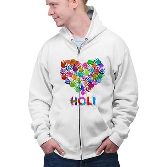 Happy Holi Indian Celebration For Women Men Kids Color India Zip Up Hoodie - Seseable