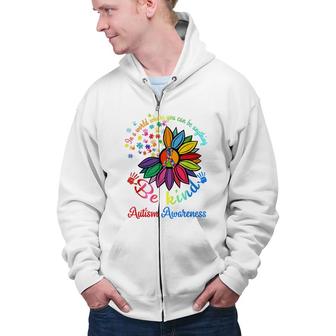 Puzzle Sunflower Be Kind Autism Awareness Mom Support Kids Zip Up Hoodie - Seseable