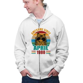 Retro Awesome Since April 1988 34Th Birthday 34 Years Old Zip Up Hoodie - Seseable