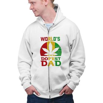 Weed Three Color Worlds Dopest Dad Funny Leaf Fashion For Men Women Zip Up Hoodie - Seseable