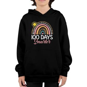 100 Days Smarter Rainbow Leopard Happy 100Th Day Of School Youth Hoodie | Mazezy