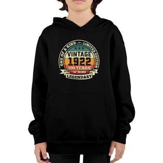 100Th Birthday Vintage Tee Retro Legendary 1922 100 Years Old Youth Hoodie | Mazezy