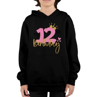 12Th My Birthday Pink And Yellow Heart Pink Youth Hoodie - Seseable