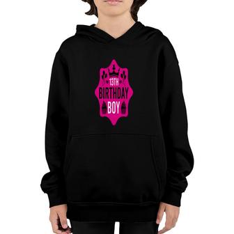 13Th Birthday Boy Ballons Cake And Crown Youth Hoodie - Seseable