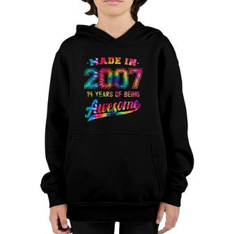 14Th Birthday Tie Dye 14 Years Old Being Awesome Made 2007 Ver2 Youth Hoodie | Mazezy