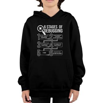 6 Stages Of Debugging - Computer Science Programmer Coding Youth Hoodie | Mazezy