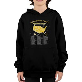 63 National Parks Map Gifts Us Park Vintage Camping Hiking Youth Hoodie | Mazezy