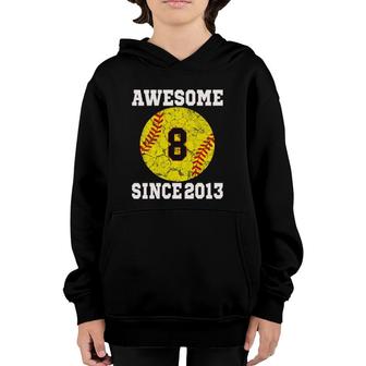 8Th Birthday Softball Lover 8 Years Old Vintage Retro Youth Hoodie | Mazezy