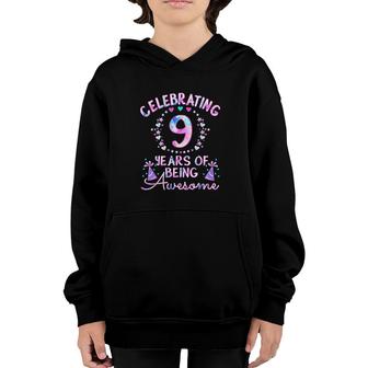 9 Years Of Being Awesome 9 Year Old Birthday Tie Dye Youth Hoodie - Seseable
