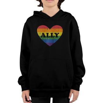 Ally Rainbow Flag Heart For Lgbt Gay And Lesbian Support Raglan Baseball Tee Youth Hoodie | Mazezy