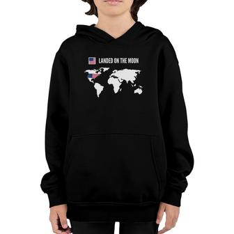 American Flag Funny Moon Landing Usa World Map Youth Hoodie | Mazezy