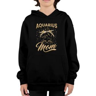 Aquarius Mom Zodiac Sign With Messy Bun Hairband Mothers Day Youth Hoodie | Mazezy