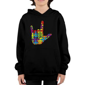 Asl Love Sign Language - Autistic Puzzle Autism Awareness Youth Hoodie | Mazezy DE
